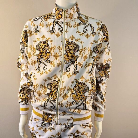 Tiger Print Track Suit Set G -Style USA Mens Sz M Animal Print Gold Accents - Picture 3 of 11